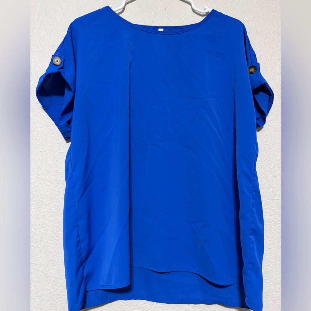 SHEIN Royal Blue Blouse with Buttoned Sleeves